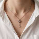 0.01CTW Round Cut Lab Grown Diamond Vintage Key Pendant Necklace for Women White