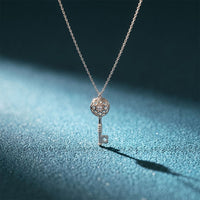 0.01CTW Round Cut Lab Grown Diamond Vintage Key Pendant Necklace for Women White