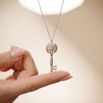 0.01CTW Round Cut Lab Grown Diamond Vintage Key Pendant Necklace for Women White