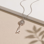 0.01CTW Round Cut Lab Grown Diamond Vintage Key Pendant Necklace for Women White