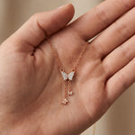 0.15CTW Round Cut Lab Grown Diamond Butterfly Tassel Pendant Necklace for Women Rose Gold
