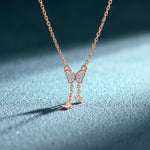 0.15CTW Round Cut Lab Grown Diamond Butterfly Tassel Pendant Necklace for Women Rose Gold
