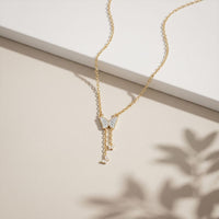 0.15CTW Round Cut Lab Grown Diamond Butterfly Tassel Pendant Necklace for Women Gold