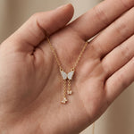0.15CTW Round Cut Lab Grown Diamond Butterfly Tassel Pendant Necklace for Women Gold