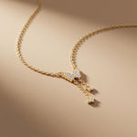 0.15CTW Round Cut Lab Grown Diamond Butterfly Tassel Pendant Necklace for Women Gold