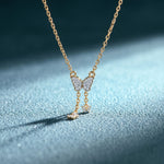 0.15CTW Round Cut Lab Grown Diamond Butterfly Tassel Pendant Necklace for Women Gold