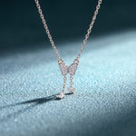 0.15CTW Round Cut Lab Grown Diamond Butterfly Tassel Pendant Necklace for Women White