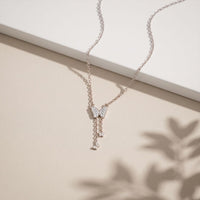 0.15CTW Round Cut Lab Grown Diamond Butterfly Tassel Pendant Necklace for Women White