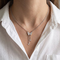 0.15CTW Round Cut Lab Grown Diamond Butterfly Tassel Pendant Necklace for Women White