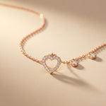 0.50CTW Round Cut Lab Grown Diamond Open Heart Station Pendant Necklace for Women Rose Gold