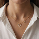 0.50CTW Round Cut Lab Grown Diamond Open Heart Station Pendant Necklace for Women Gold