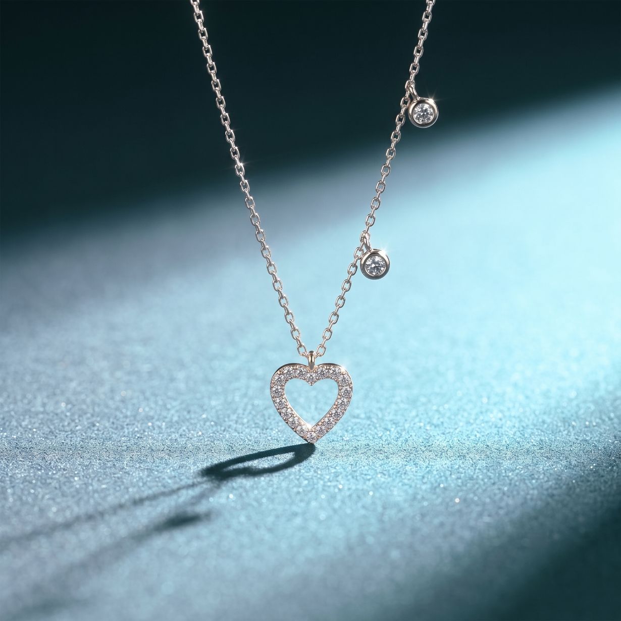 0.50CTW Round Cut Lab Grown Diamond Open Heart Station Pendant Necklace for Women White