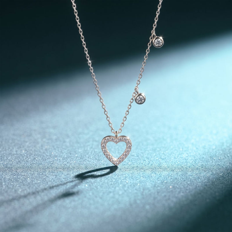 0.50CTW Round Cut Lab Grown Diamond Open Heart Station Pendant Necklace for Women White