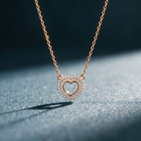 0.40CTW Round Cut Lab Grown Diamond Open Heart Pavé Pendant Necklace for Women Rose Gold