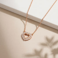 0.40CTW Round Cut Lab Grown Diamond Open Heart Pavé Pendant Necklace for Women Rose Gold