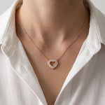 0.40CTW Round Cut Lab Grown Diamond Open Heart Pavé Pendant Necklace for Women Rose Gold