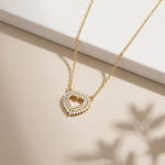 0.40CTW Round Cut Lab Grown Diamond Open Heart Pavé Pendant Necklace for Women Gold