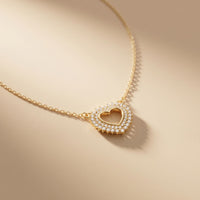 0.40CTW Round Cut Lab Grown Diamond Open Heart Pavé Pendant Necklace for Women Gold