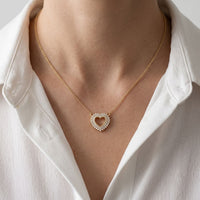 0.40CTW Round Cut Lab Grown Diamond Open Heart Pavé Pendant Necklace for Women Gold