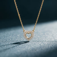 0.40CTW Round Cut Lab Grown Diamond Open Heart Pavé Pendant Necklace for Women Gold