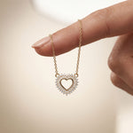 0.40CTW Round Cut Lab Grown Diamond Open Heart Pavé Pendant Necklace for Women Gold