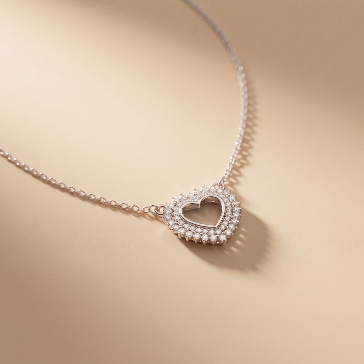 0.40CTW Round Cut Lab Grown Diamond Open Heart Pavé Pendant Necklace for Women White