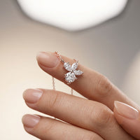 2.15CTW Round & Marquise Cut Lab Grown Diamond Floral Cluster Pendant Necklace Rose Gold