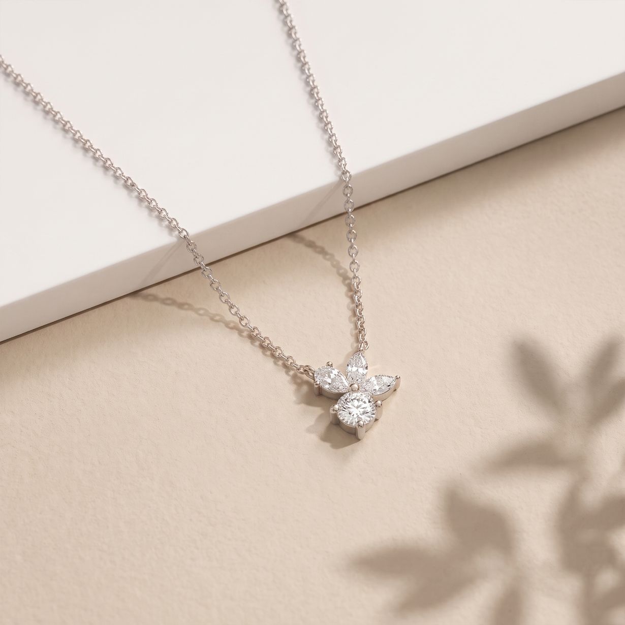 2.15CTW Round & Marquise Cut Lab Grown Diamond Floral Cluster Pendant Necklace White