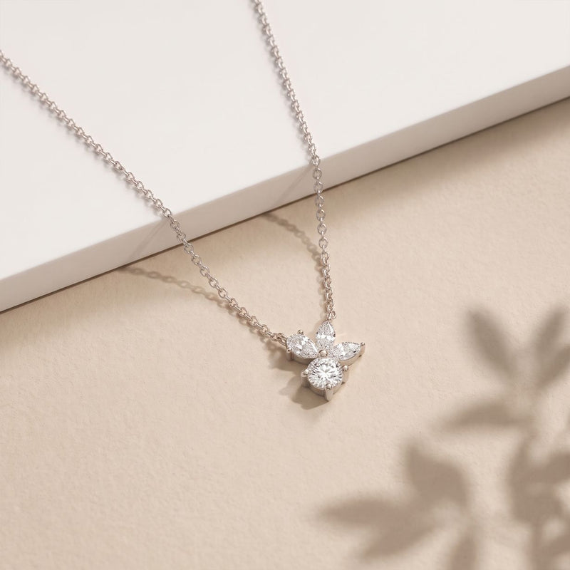 2.15CTW Round & Marquise Cut Lab Grown Diamond Floral Cluster Pendant Necklace White
