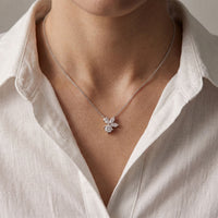 2.15CTW Round & Marquise Cut Lab Grown Diamond Floral Cluster Pendant Necklace White