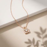 1.65CTW Princess Cut Lab Grown Diamond Square Halo Pendant Necklace Rose Gold