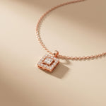 1.65CTW Princess Cut Lab Grown Diamond Square Halo Pendant Necklace Rose Gold