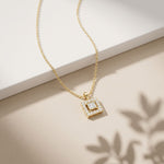 1.65CTW Princess Cut Lab Grown Diamond Square Halo Pendant Necklace Gold