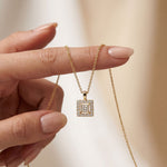 1.65CTW Princess Cut Lab Grown Diamond Square Halo Pendant Necklace Gold