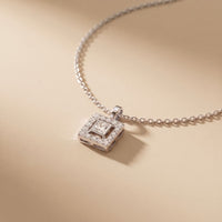 1.65CTW Princess Cut Lab Grown Diamond Square Halo Pendant Necklace White