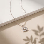 1.65CTW Princess Cut Lab Grown Diamond Square Halo Pendant Necklace White