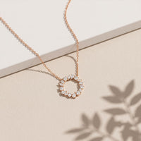 1.70CTW Mixed Cut Lab Grown Diamond Open Circle Pendant Necklace Rose Gold