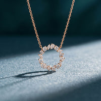 1.70CTW Mixed Cut Lab Grown Diamond Open Circle Pendant Necklace Rose Gold