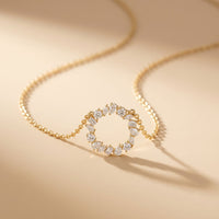 1.70CTW Mixed Cut Lab Grown Diamond Open Circle Pendant Necklace Gold