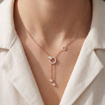 0.65CTW Round Cut Lab Grown Diamond Open Circle Tassel Pendant Necklace Rose Gold