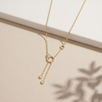 0.65CTW Round Cut Lab Grown Diamond Open Circle Tassel Pendant Necklace Gold