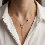 0.65CTW Round Cut Lab Grown Diamond Open Circle Tassel Pendant Necklace Gold