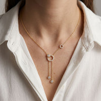 0.65CTW Round Cut Lab Grown Diamond Open Circle Tassel Pendant Necklace Gold