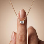 0.25CTW Emerald Cut Lab Grown Diamond Solitaire Bar Pendant Necklace Rose Gold