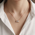 0.25CTW Emerald Cut Lab Grown Diamond Solitaire Bar Pendant Necklace Rose Gold