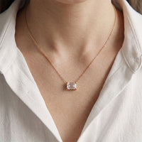 0.25CTW Emerald Cut Lab Grown Diamond Solitaire Bar Pendant Necklace Rose Gold