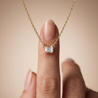 0.25CTW Emerald Cut Lab Grown Diamond Solitaire Bar Pendant Necklace Gold