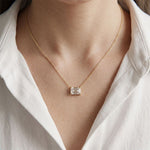 0.25CTW Emerald Cut Lab Grown Diamond Solitaire Bar Pendant Necklace Gold