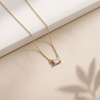 0.25CTW Emerald Cut Lab Grown Diamond Solitaire Bar Pendant Necklace Gold