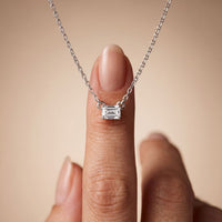 0.25CTW Emerald Cut Lab Grown Diamond Solitaire Bar Pendant Necklace White